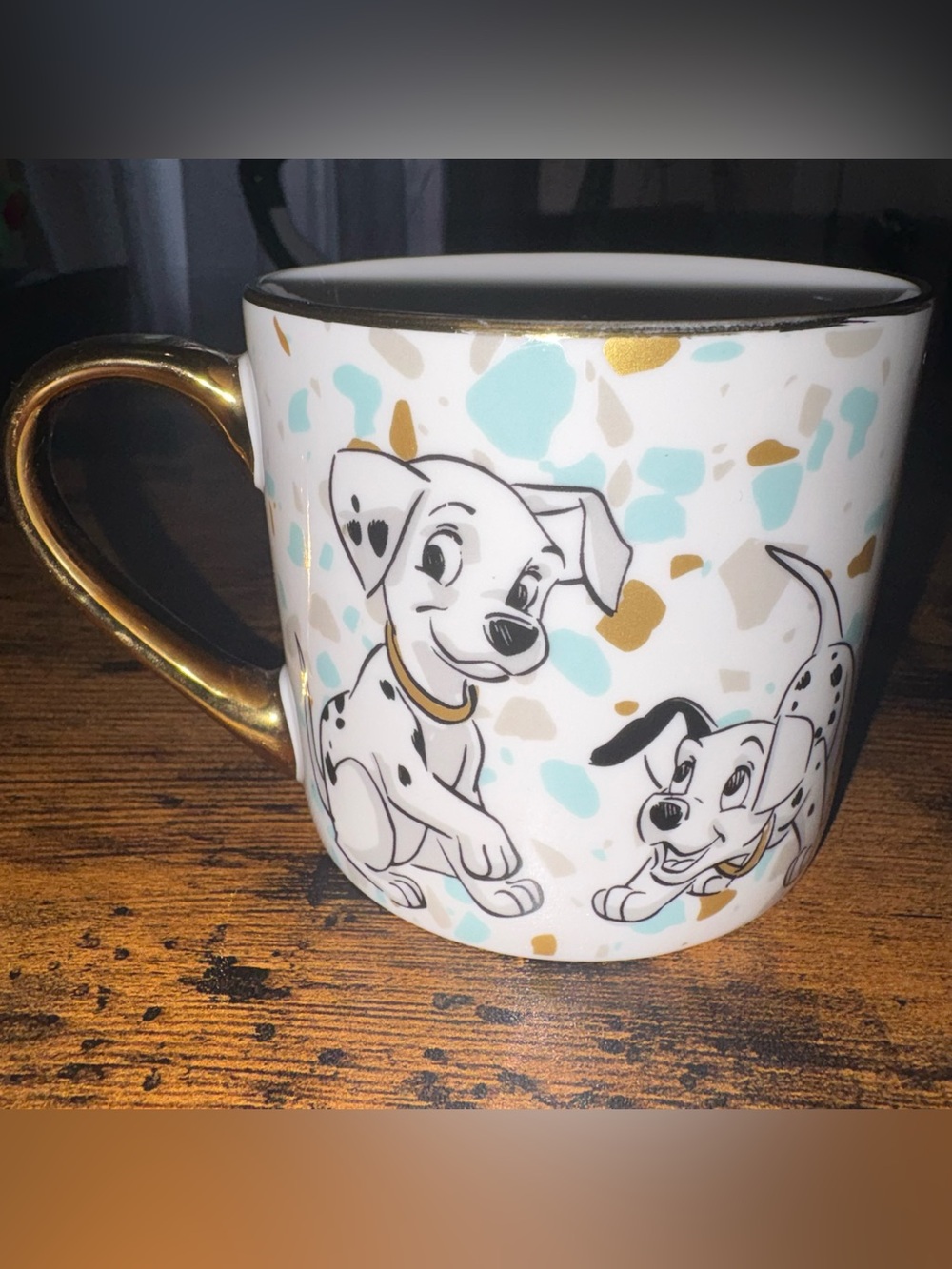 101 Dalmatians Disney Animals Decorative Gold Trim + Handle Ceramic Mug